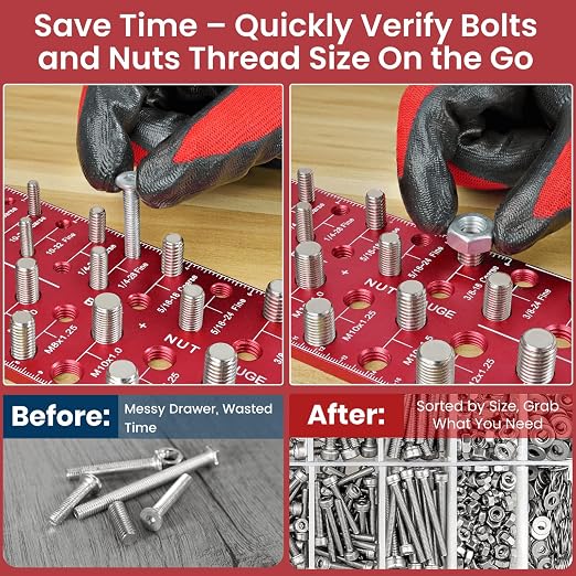 Thread Checker, Rustproof Nut and Bolt Thread Checker, Wall-Mountable Bolt Size - Image 6