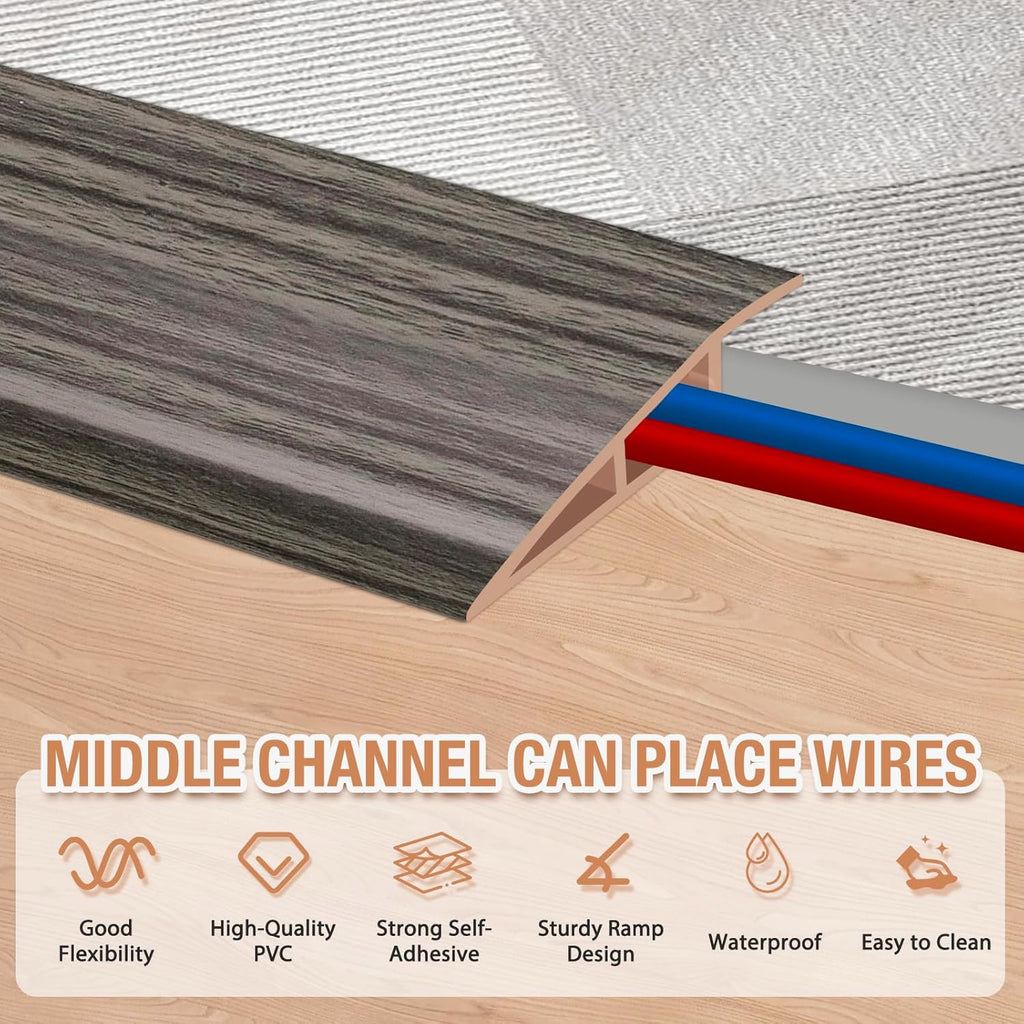 Floor Transition Strip Self Adhesive Vinyl Door Threshold for Doorways Carpet Edging Trim Overlap Edge Reducer for Laminate Floor, Carpet, Tile (Grayish Brown Wood Grain, 2/5" to 3/5", 6.6Ft)