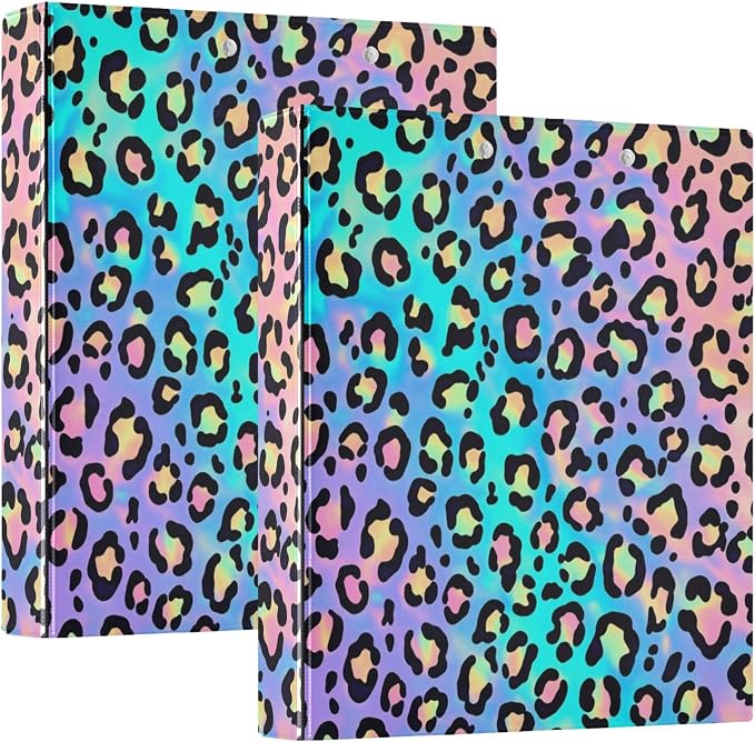 Colorful Cheetah Round Ring Binders 1.5 Inch Leopard Purple 3 Ring Clipboard - Image 8