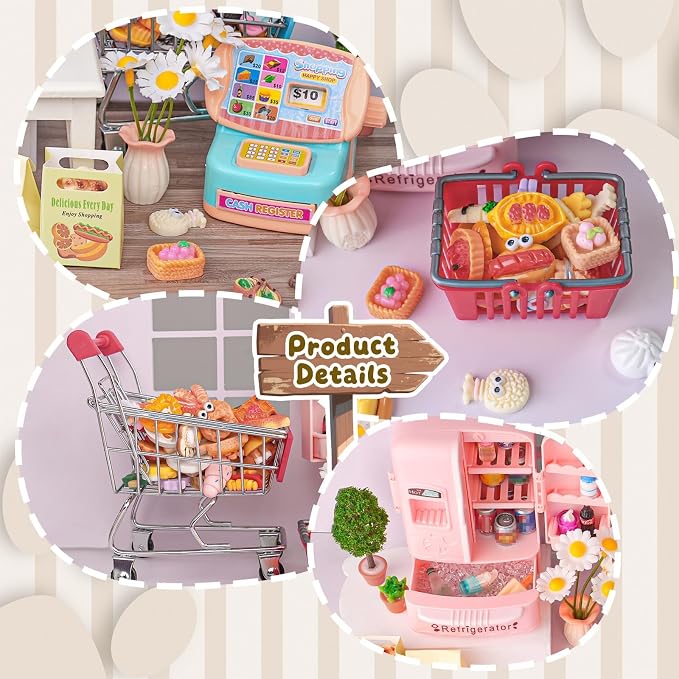180 Pcs Dollhouse Miniature Kitchen Accessories Shopping Cart Basket Mini Food - Image 6