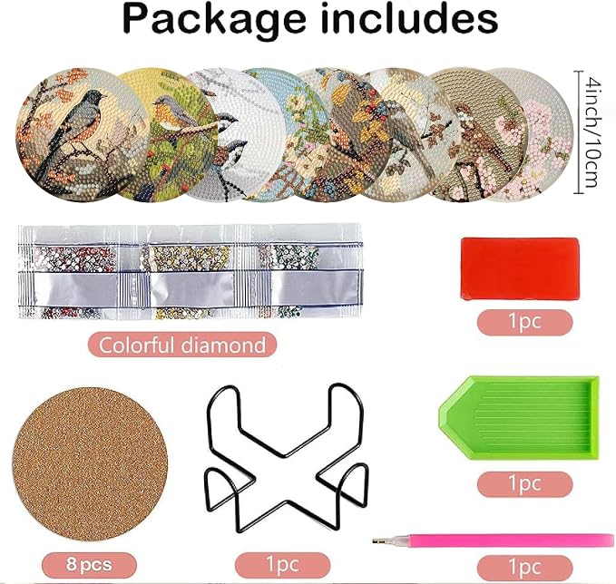 Clendo 8 PCS Bird Diamond Art Coaster Kits - Image 3