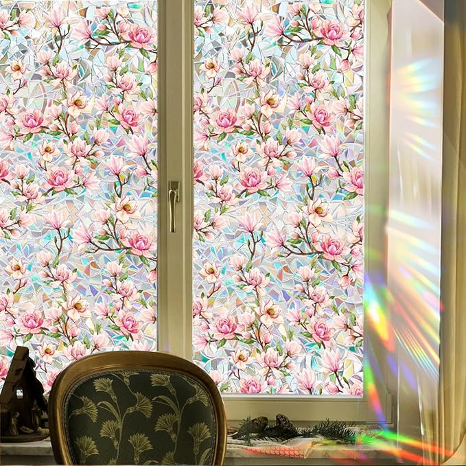 Stained Glass Window Cling, Rainbow Tinted Window Film Sun Blocking, Floral - Image 7