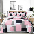 Tyrot 3 Piece Pink Grey Quilt Set California King Size Pink Gray White by TyrotHomeDecor