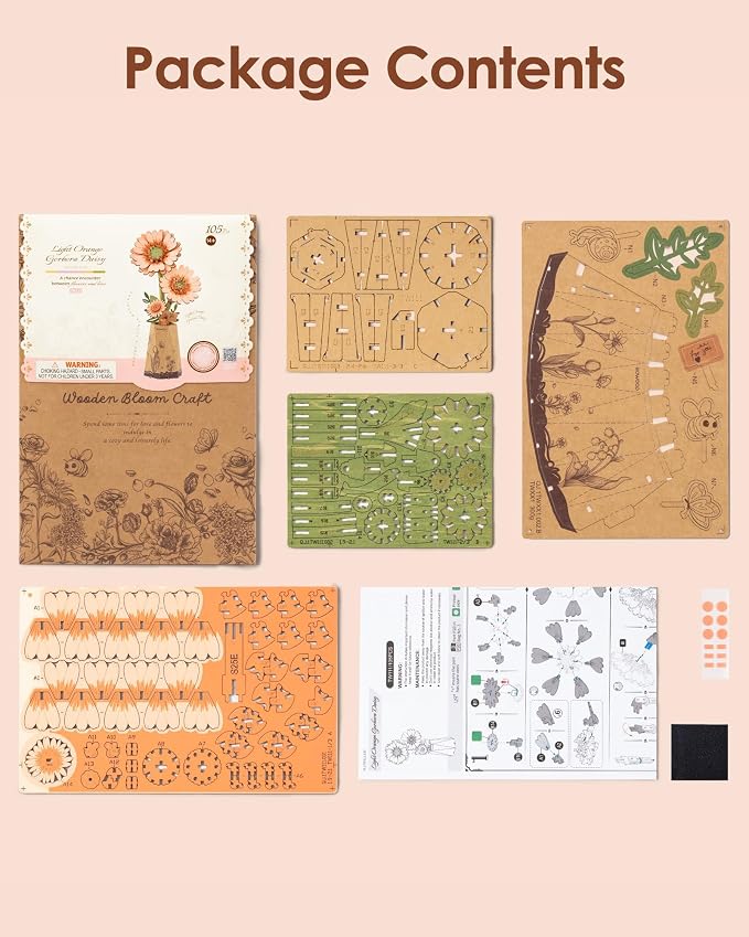 rowood 3D Puzzles for Adults, Mother's Day DIY Wooden Flower Building Set Craft - Image 7