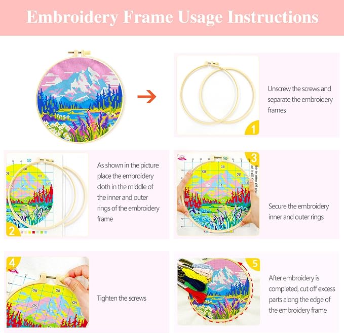 Zhenqing 4 Pack Four Seasons Landscape Stamped Cross Stitch Kit, 11CT Printed - Image 7