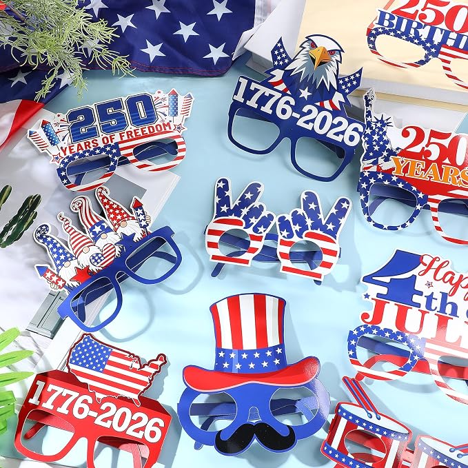 Pajean 32 Pcs USA Patriotic Party Decorations Eyeglasses 250th Anniversary - Image 4