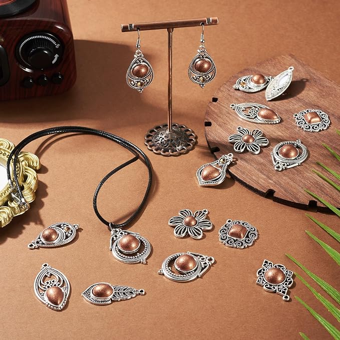 18Pcs Tibetan Style Alloy Charms Bohemia Vintage Filigree Charms 9 Styles - Image 3