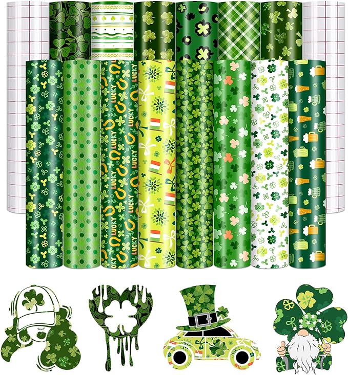 Green Clover Permanent Adhesive Vinyl 14 Sheets 12'' x 10'' | St. Patrick's Day by CraftingEveryday