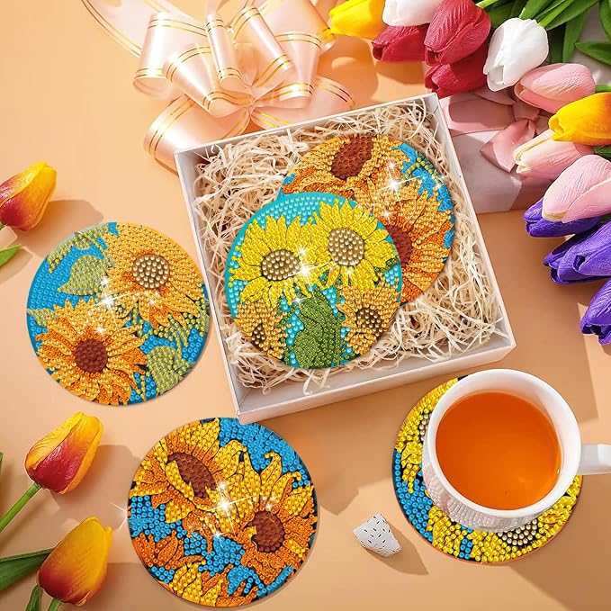 EWJRNSF 6 PCS Sunflower Diamond Painting Coasters Kit - Image 7