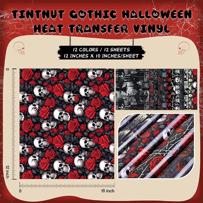 Tintnut Halloween Gothic Heat Transfer Vinyl, easy cut & weed, stretch washable - Image 2