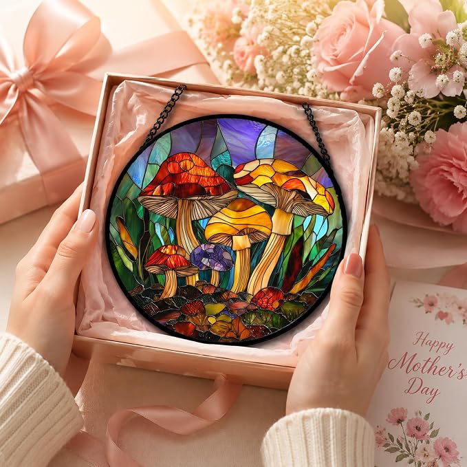 Jungle Mushrooms Acrylic Suncatcher Faux Stained Glass Window Hanging 6.3" | - Image 2