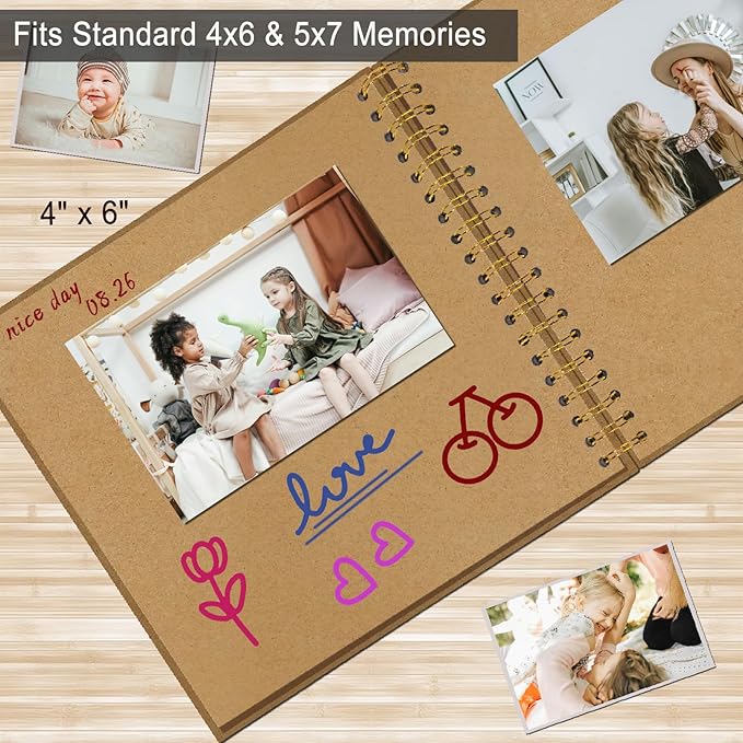 DIY Scrapbook Album 8x8 Inch, Hardcover Kraft Paper Scrap Book Photo Album - Image 6