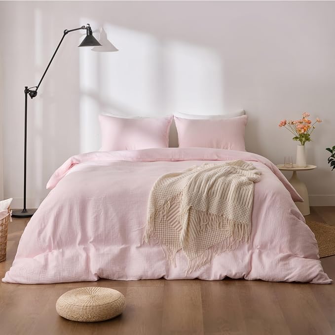 RRENEWROOTS Pink Twin Duvet Cover, 100% Sandwashed Cotton Soft Twin Size Duvet - Image 7