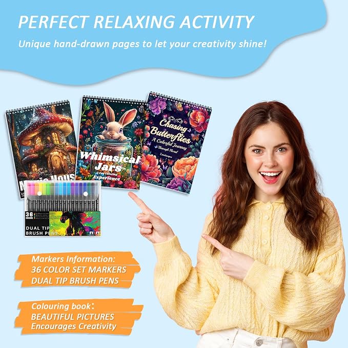 3Pcs Adult Coloring Book for Women Relaxation, Spiral Bound Adult Coloring - Image 3