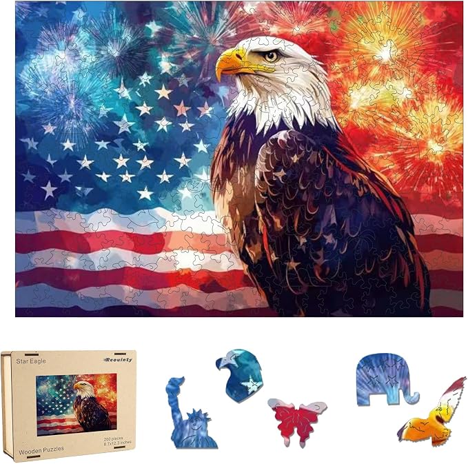 Reouinty Wooden Puzzles for Adults, Firework Eagle Jigsaw Puzzle, Wood Puzzles by Reouintywoodenpuzzle
