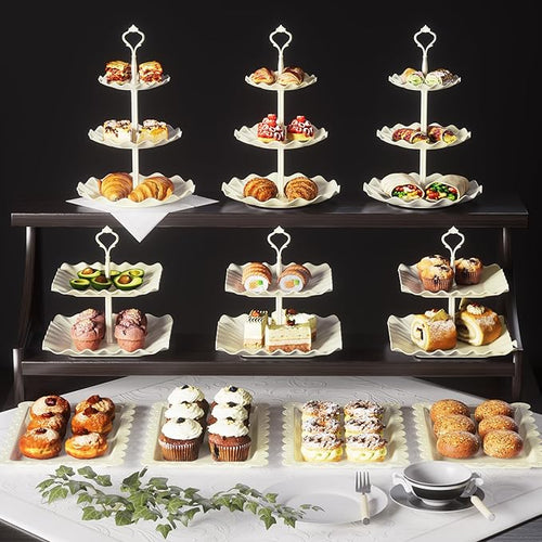 10 Pack Cake Stand Set with 3 x Two-Tier and 3 x Three-Tier Cupcake Stands - Image 2