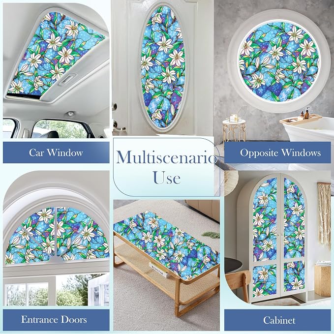 Coavas Static Cling Privacy Window Film, 96% UV & Heat Blocking, Stained Glass - Image 7