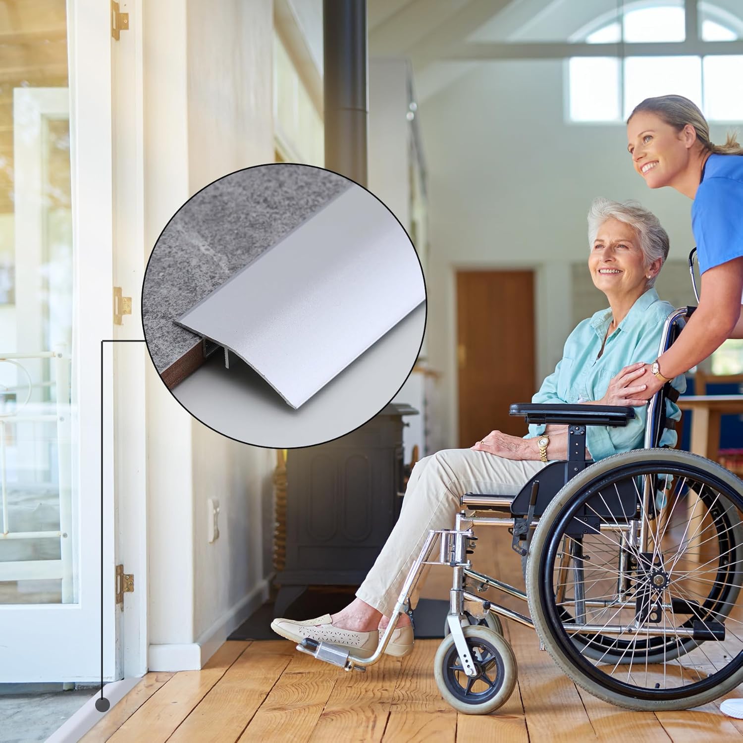 Gaahing Aluminum Floor Transition Threshold Strip, Bridge The Height Gap Between 0.2 to 0.5 inches for Doorway Ramp Tiles Laminate Planks (35.4in x 1.7in, Matte Silver)