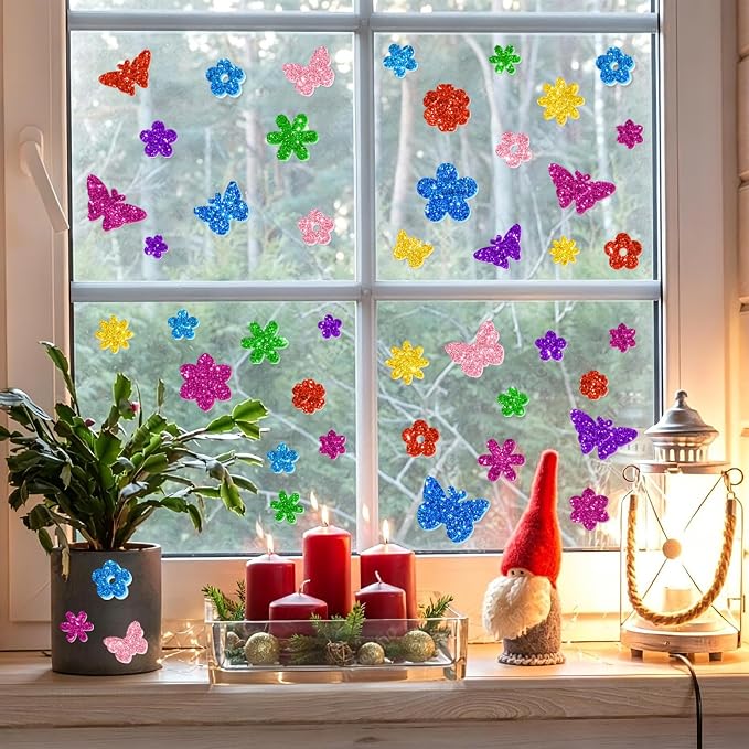 512 PCS Glitter Foam Stickers, Colorful Flower & Butterfly Shapes Foam Stickers - Image 7