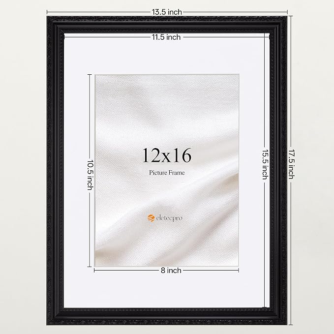eletecpro 12x16 Vintage Picture Frame, Glass Cover, Horizontal or Vertical - Image 3