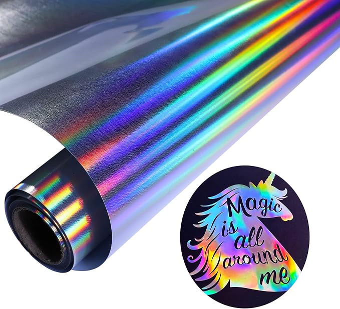 Holographic Silver Heat Transfer Vinyl HTV 12in x 6ft Metallic Rainbow Iron On by LUKGELYAMOFFICIAL