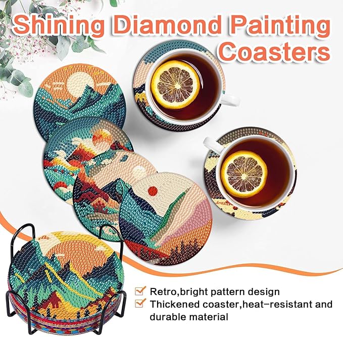 ijbnhd 8 Pcs Sunset Diamond Painting Coasters - Image 4