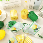 JarThenaAMCS Lemon Wired Edge Ribbon Yellow Green Stripe Plaid Craft Ribbons - Image 4