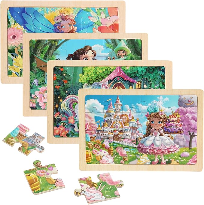 4 Sets of Wooden Puzzles, Each Set has 24 Pieces, Including Castle Unicorn - Image 2