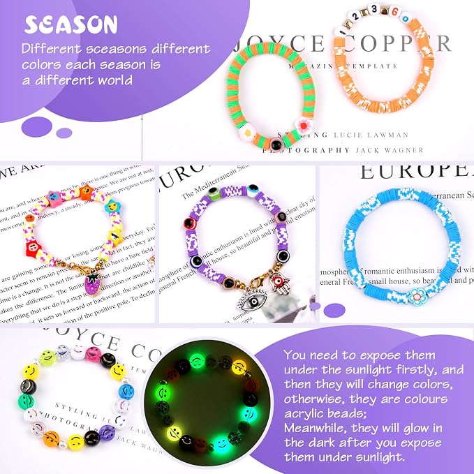 JQEEYGV Friendship Bracelet Kit, 2 Boxs 7300Pcs Clay Beads - Image 7