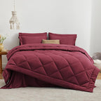 Love's cabin Queen Comforter Set Burgundy, 7 Pieces Queen Bed in a Bag - Image 2