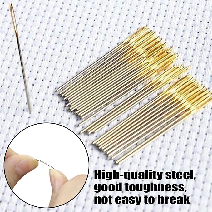 100pcs Cross Stitch Needles +2 Needle Threader Golden Color Large Eyes Cross - Image 4