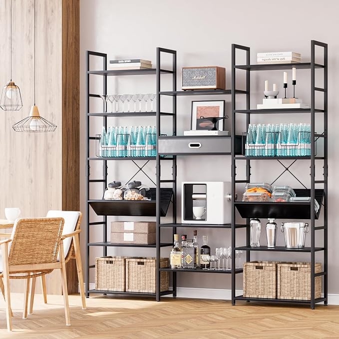 NUMENN Bookcases and Bookshelves Triple Wide 6 Tier Bookshelf, Large Etagere - Image 5