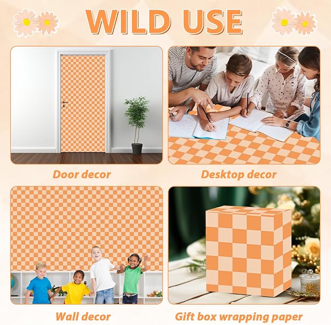Hippie Orange Checked Bulletin Board Paper Roll Retro Orange Bulletin Board - Image 7
