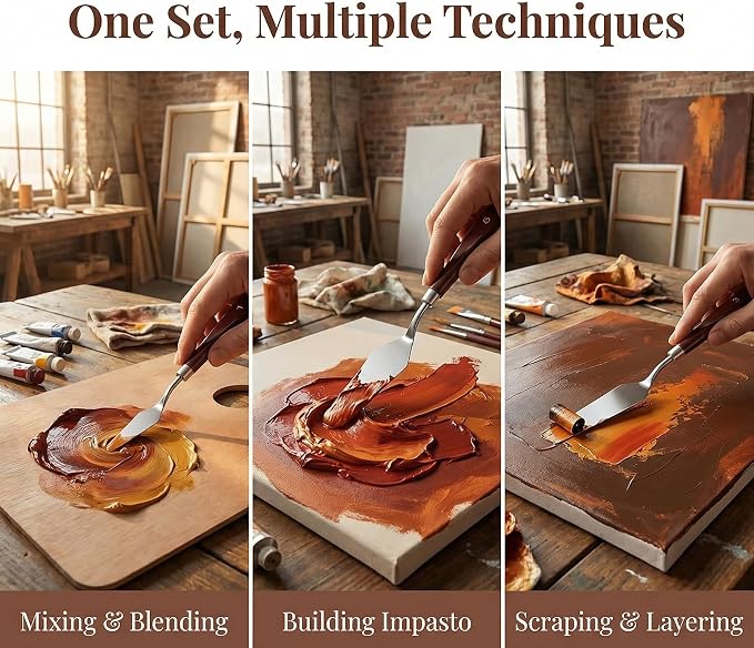 5pcs Palette Knife Painting Stainless Steel Spatula Wood Handle | Oil Paint - Image 9