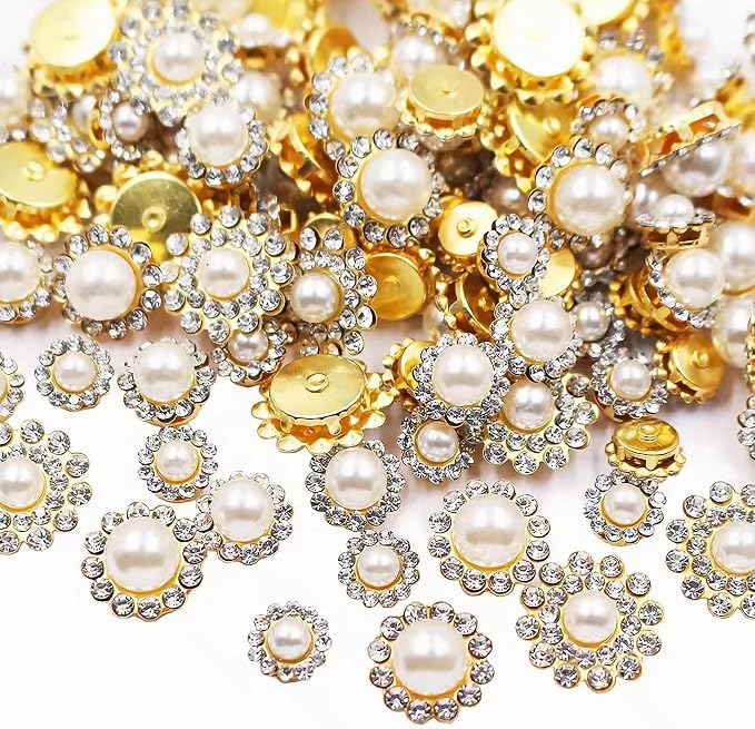 100pcs Sew on Pearls Rhinestones Crystal Gems Glass Sun Flower Jewelry by UYTRDVG