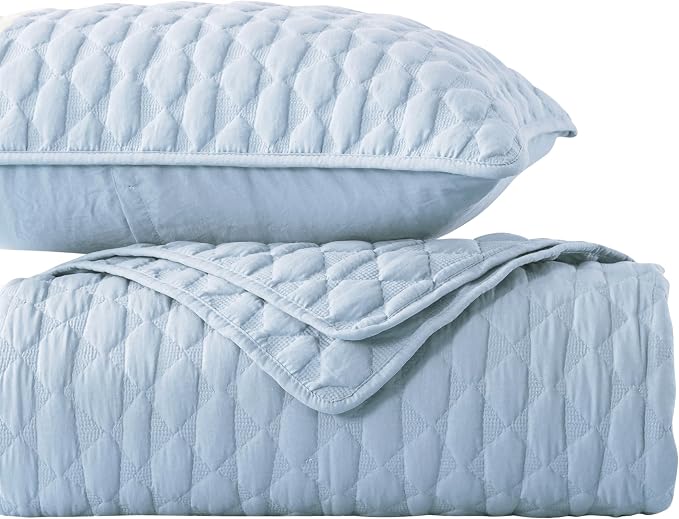 WDCOZY Light Blue Oversized California Cal King Size Quilt Bedding Set - Image 9