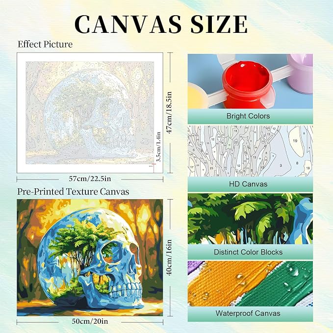 Paint by Numbers Kit for Adults, Fantasy Skull DIY Painting Kit, 16x20 Inch | - Image 3