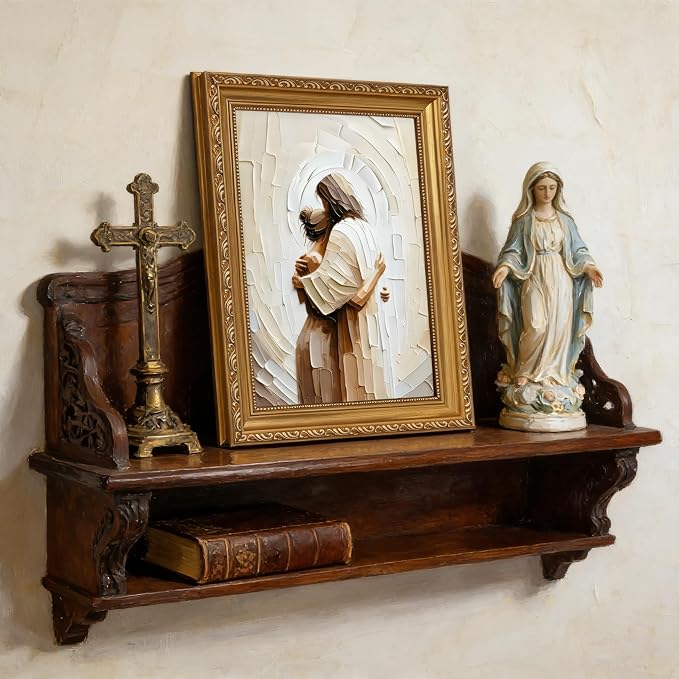 Vintage Gold Framed Jesus Wall Art Jesus Embracing Woman Wall Decor Safe in His - Image 2