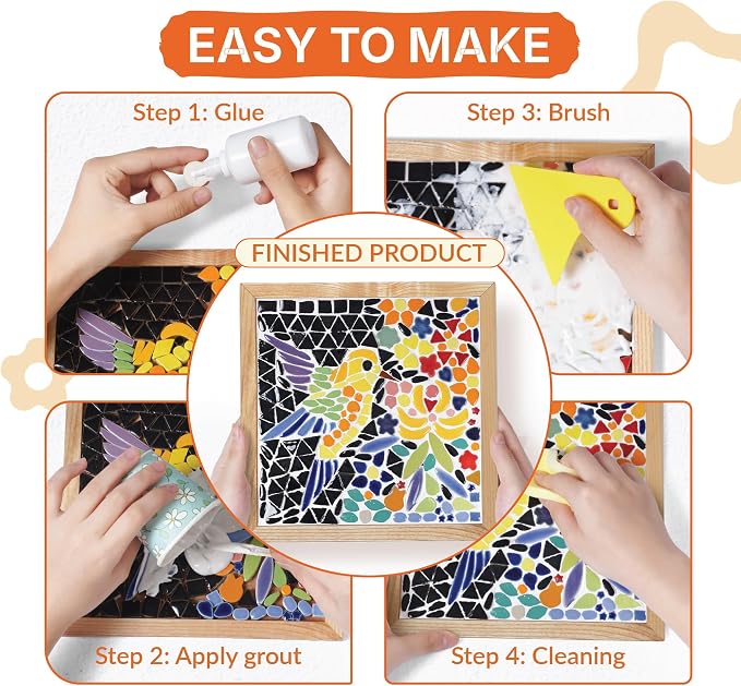E2CTiles Hummingbird Ceramic Mosaic Art Kit, DIY Craft Set, Beginner Friendly - Image 7