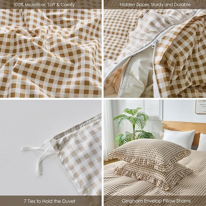 Gingham Duvet Cover Twin Size, 2 Pieces Soft Breathable Microfiber Plaid - Image 2
