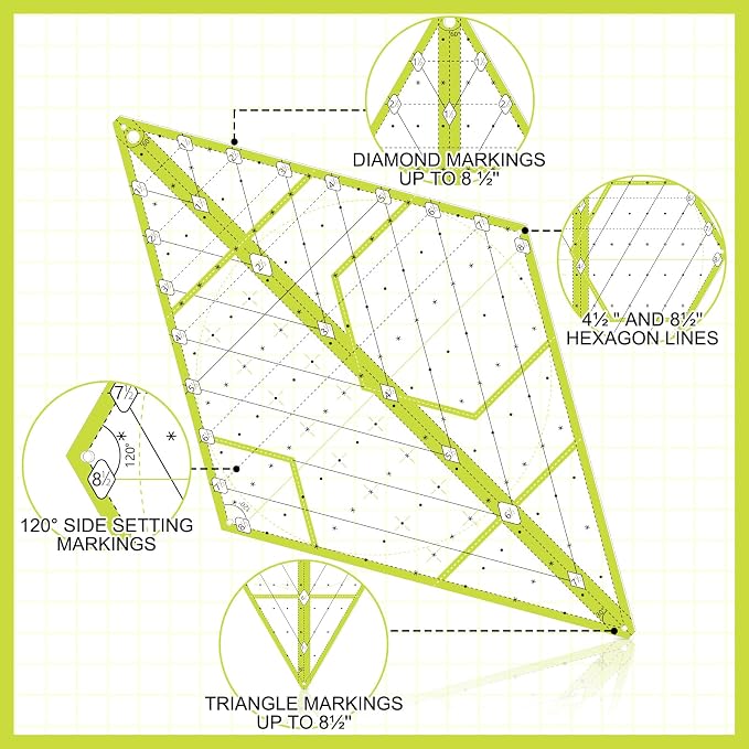 Kanayu 60 Degree Diamond Ruler Acrylic Patch Templates 60 Degree Triangle Ruler - Image 3