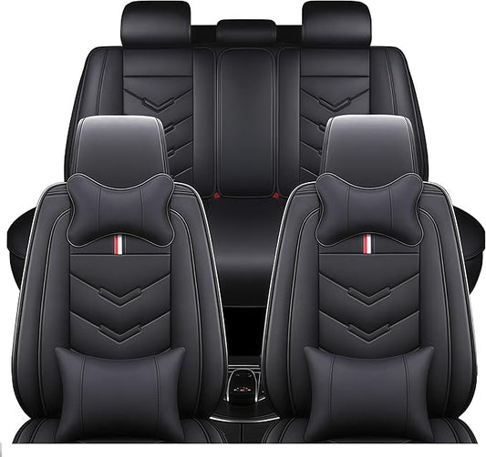 Leather Car Seat Covers Fit for LR Range Rover Evoque 2019-2025, 5 Seater Waterproof and Wear-Resistant Seat Cover Interior Accessories(Full Set with Pillow,Black)