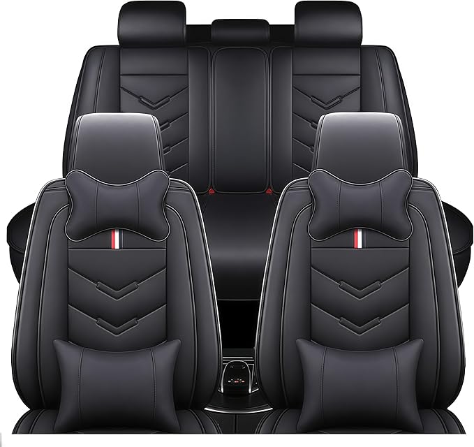 Leather Car Seat Covers Fit for LR Range Rover Sport 2023-2025, 5 Seater Waterproof and Wear-Resistant Seat Cover Interior Accessories(Full Set with Pillow,Black)