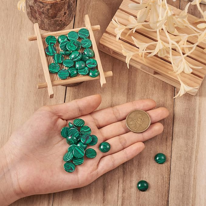 FASHEWELRY 50Pcs Synthetic Malachite Cabochons Flat Back Gemstone Cabochons - Image 5
