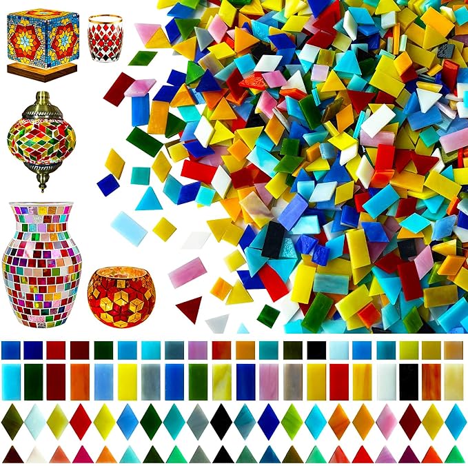 LITMIND 2800 Pcs Opaque Stained Glass Mosaic Tiles – Assorted Colors, 4 Shapes by LITMIND