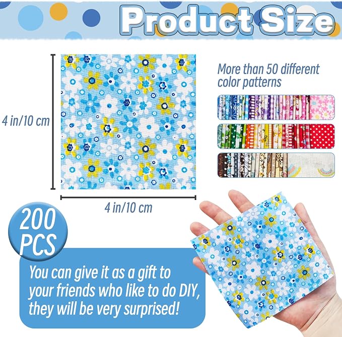 150Pcs 4" x 4" Cotton Craft Fabric Bundle Squares, Squares Sheets Patchwork - Image 2