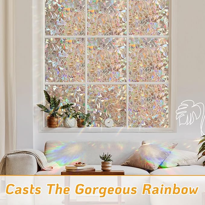 LUTE Rainbow Window Privacy Film, Stained Cling, 17.5" x 78.7" | 3D Decorative - Image 3