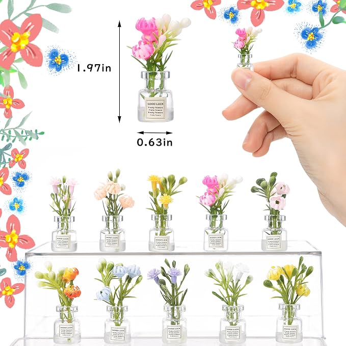 10 Pcs Miniature Mini Plant Flowers, 1:12 Tiny Small Glow in the Dark | Glass - Image 2