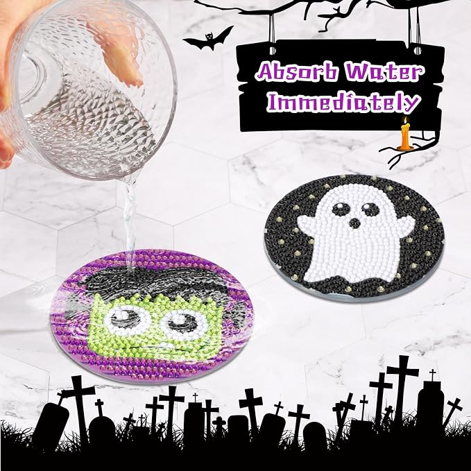UPINS 8Pcs Halloween Diamond Art Painting Coasters Kits - Image 5