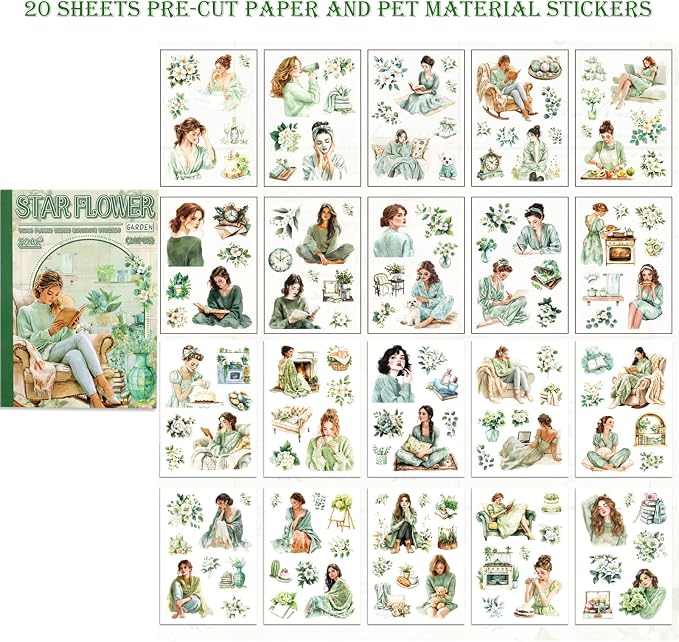 Auguro Scrapbooking Stickers 20 Sheets Pre-Cut 120 washi Stickers PET People - Image 3